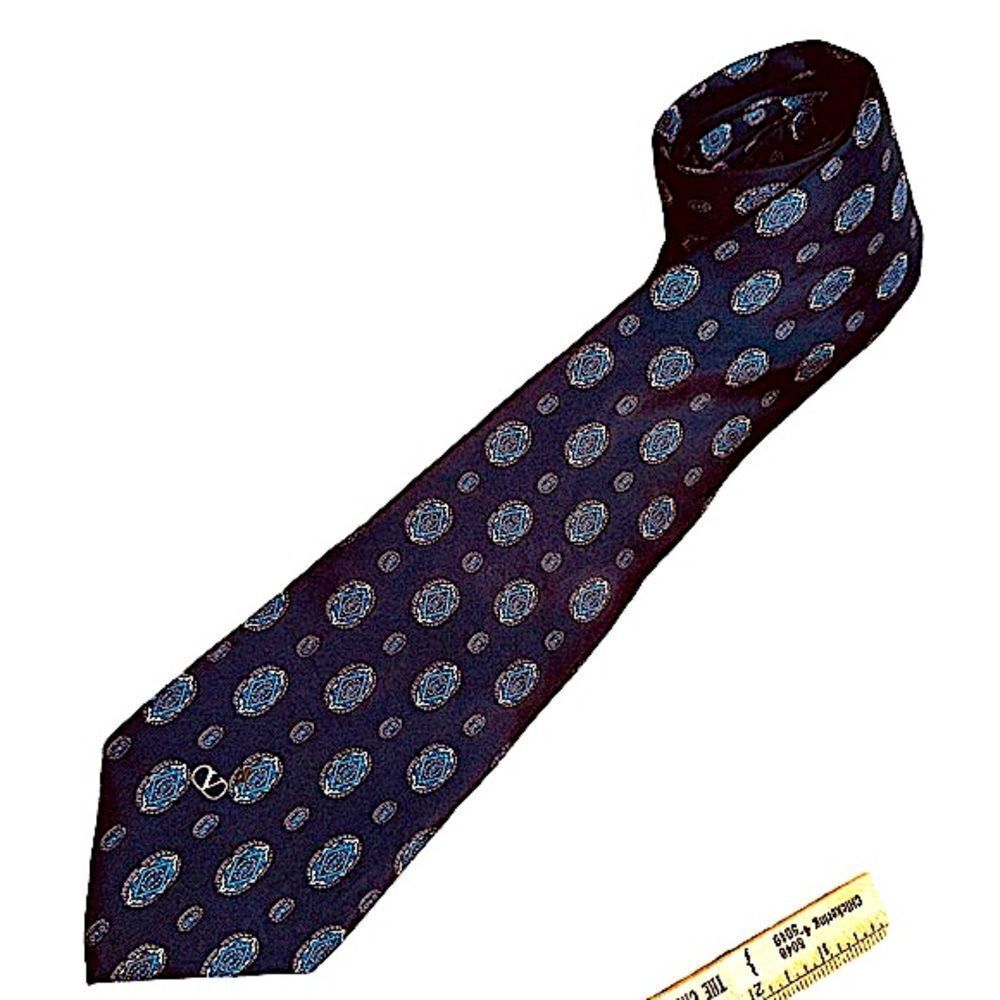 Valentino Blue and White Silk Tie